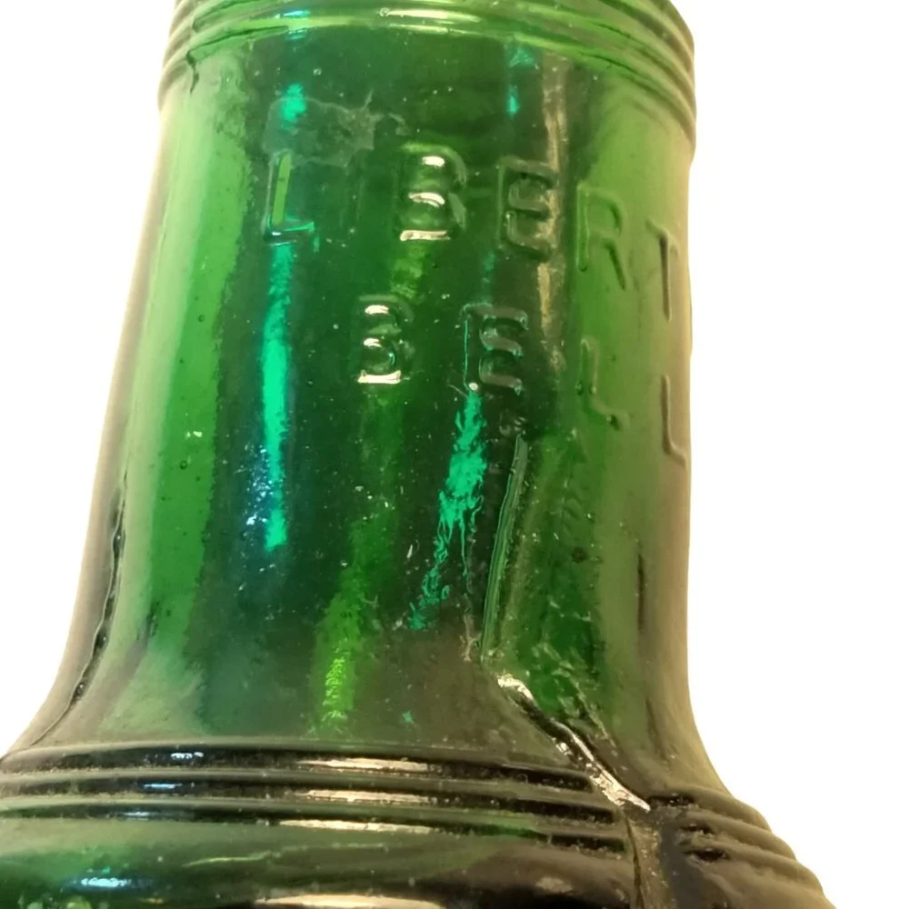 Green Glass Liberty Bell Bottle Miniature 3 Inch